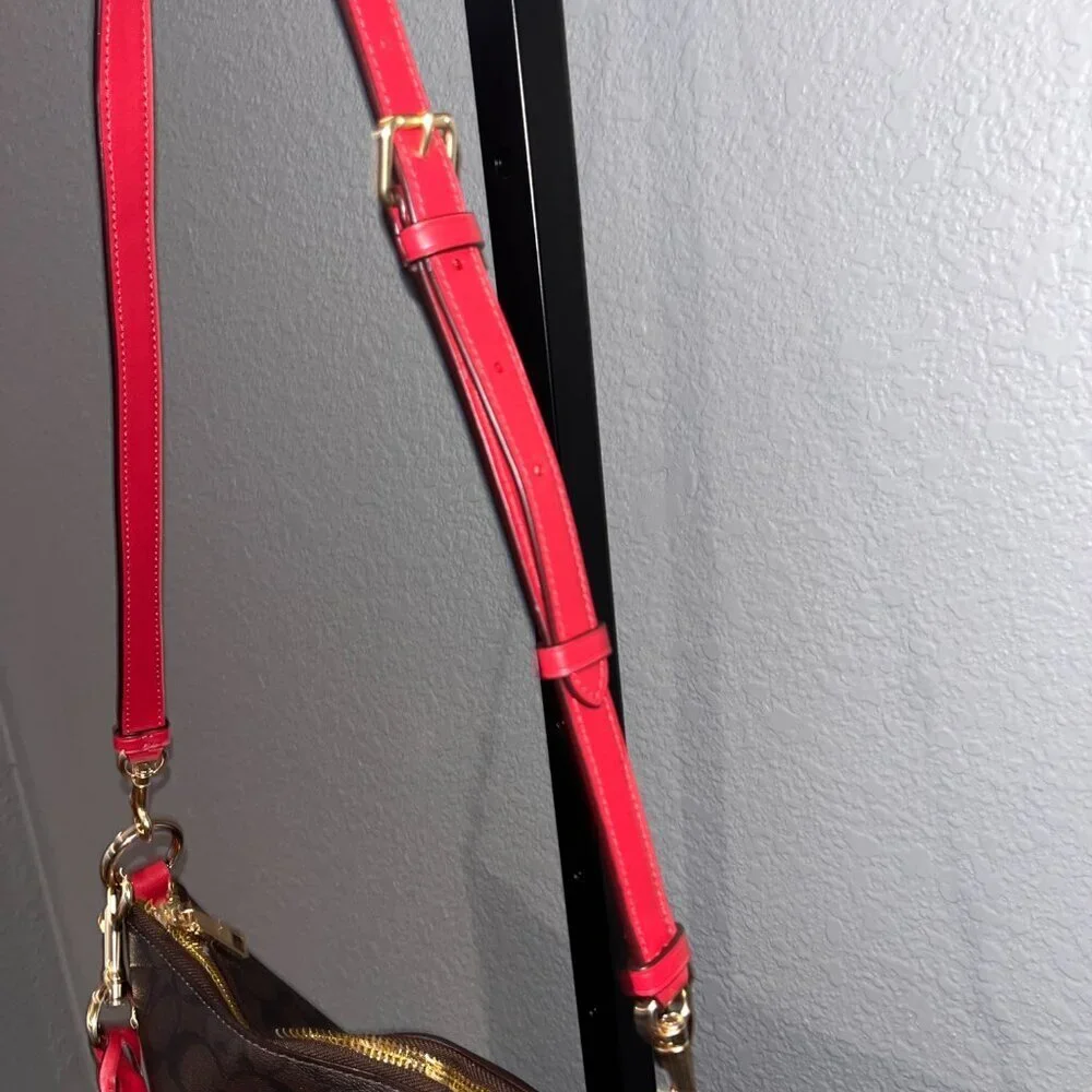 COACH ABBY DUFFLE SHOULDER & CROSSBODY STRAP BROWN SIGNATURE & RED NWOT 12